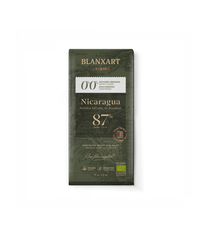 Chocolate Ecológico Blanxart Nicaragua 87% sin azúcares ni edulcorantes - 75g