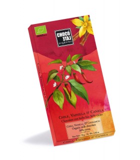 Chocolate con leche 36% cacao con Chilli, Vainilla y Canela