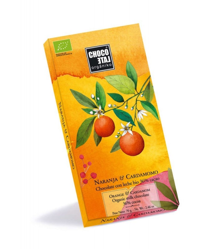 Chocolate con leche 36% cacao con Naranja y Cardamomo - 70g
